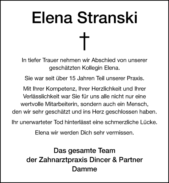 Anzeige von Elena Stranski von OM-Medien