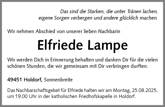 Anzeige von Elfriede Lampe von OM-Medien