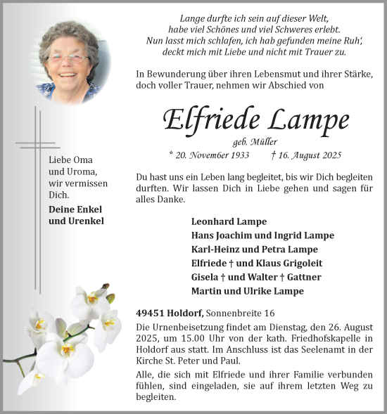 Anzeige von Elfriede Lampe von OM-Medien