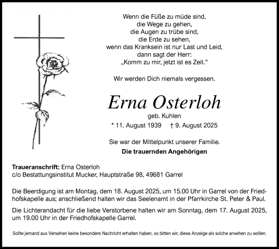 Anzeige von Erna Osterloh von OM-Medien