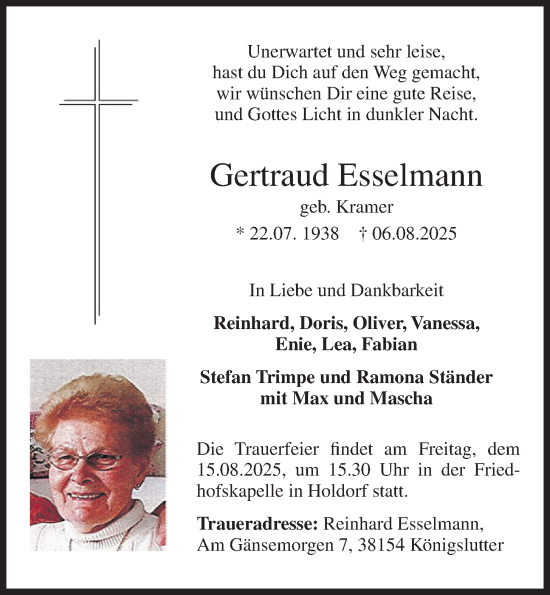 Anzeige von Gertraud Esselmann von OM-Medien