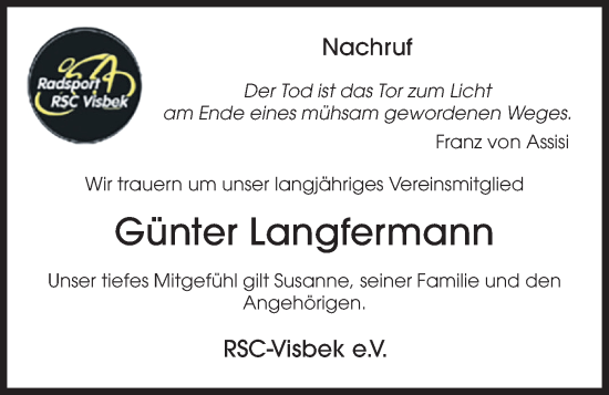 Anzeige von Günter Langfermann von OM-Medien