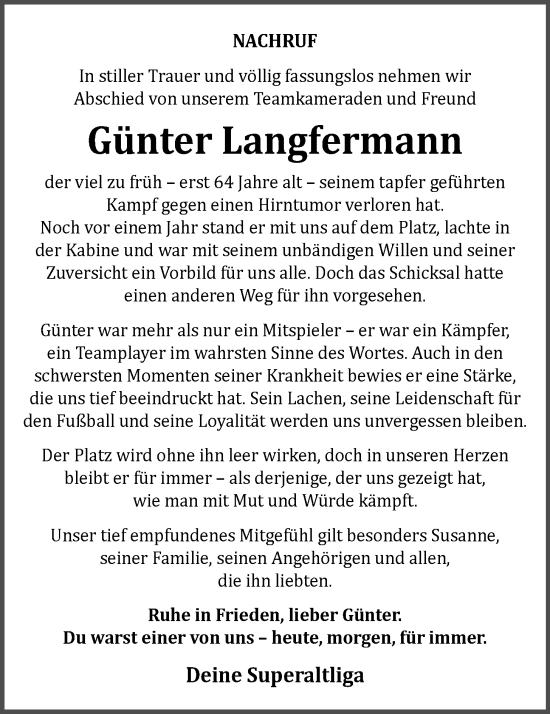 Anzeige von Günter Langfermann von OM-Medien
