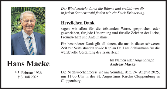 Anzeige von Hans Macke von OM-Medien