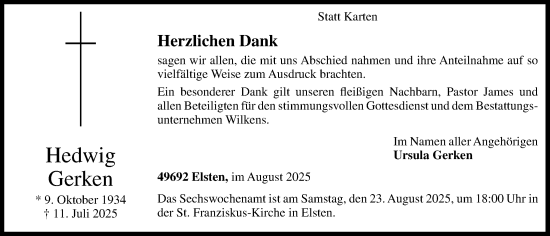 Anzeige von Hedwig Gerken von OM-Medien