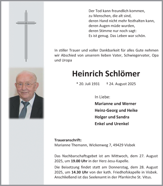 Anzeige von Heinrich Schlömer von OM-Medien