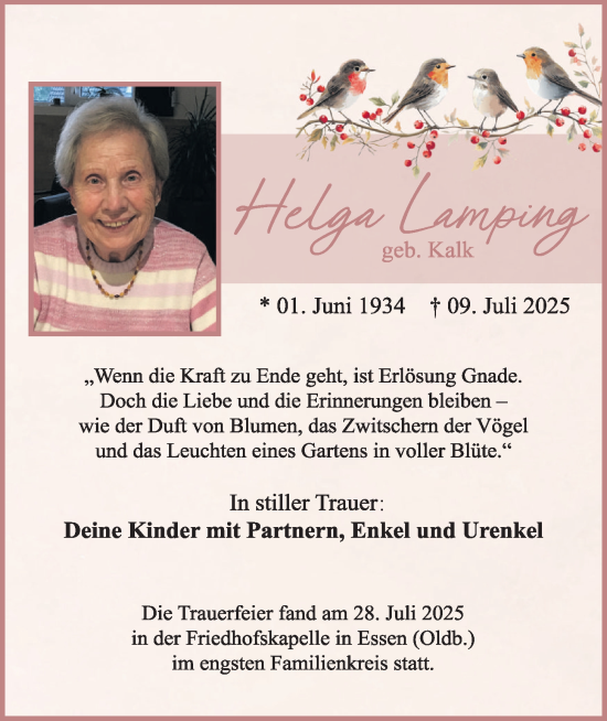 Anzeige von Helga Lamping von OM-Medien
