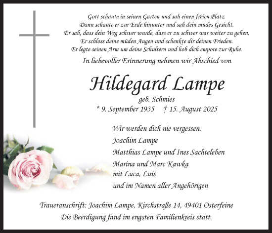 Anzeige von Hildegard Lampe von OM-Medien