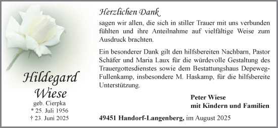 Anzeige von Hildegard Wiese von OM-Medien