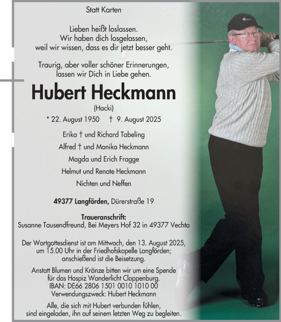 Anzeige von Hubert Heckmann von OM-Medien