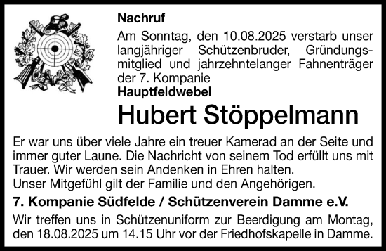 Anzeige von Hubert Stöppelmann von OM-Medien