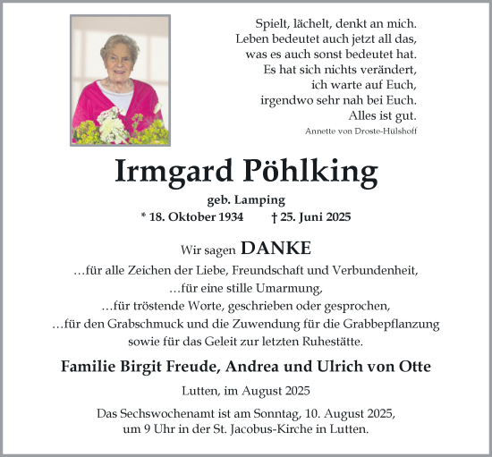 Anzeige von Irmgard Pöhlking von OM-Medien