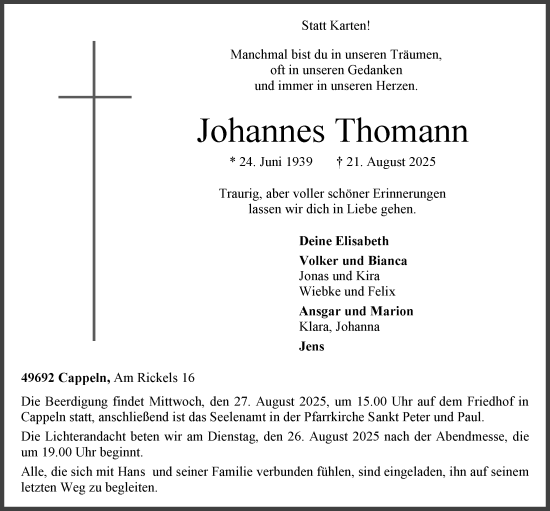 Anzeige von Johannes Thomann von OM-Medien