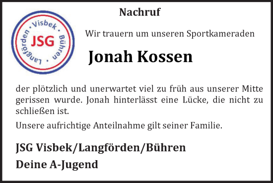 Anzeige von Jonah Kossen von OM-Medien