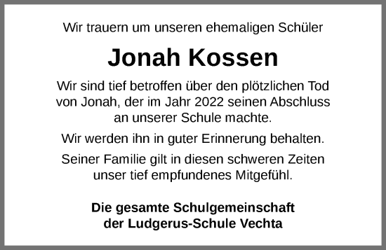 Anzeige von Jonah Kossen von OM-Medien