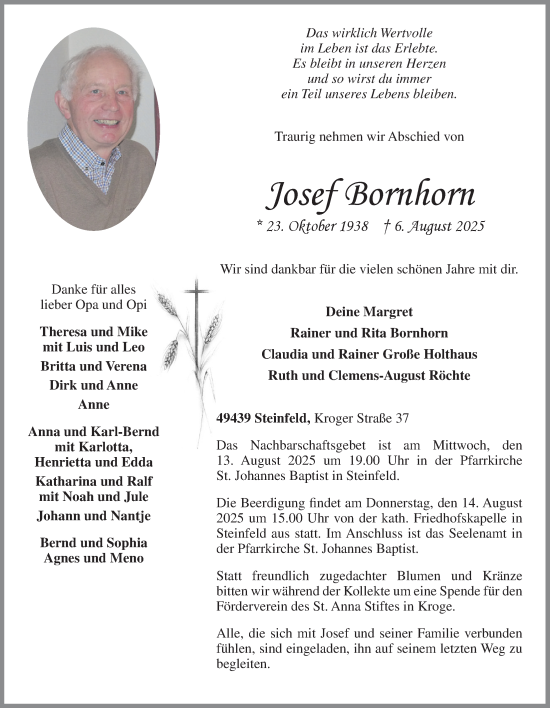 Anzeige von Josef Bornhorn von OM-Medien