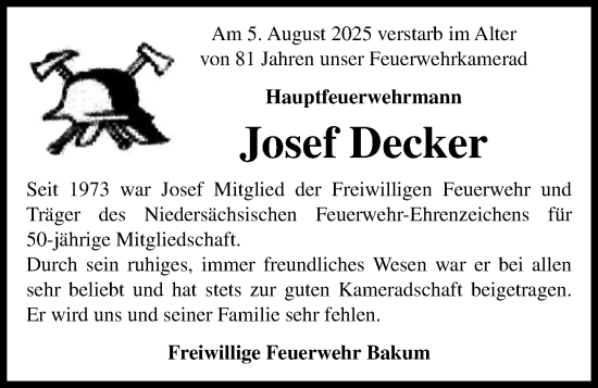 Anzeige von Josef Decker von OM-Medien