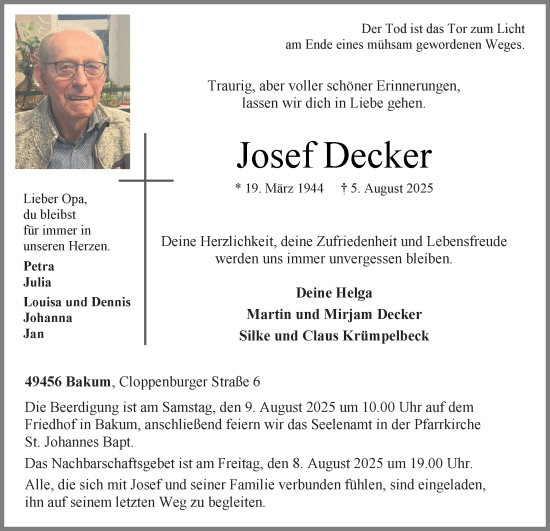 Anzeige von Josef Decker von OM-Medien