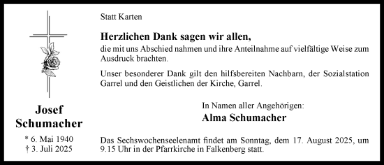 Anzeige von Josef Schumacher von OM-Medien