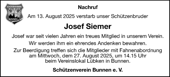 Anzeige von Josef Siemer von OM-Medien