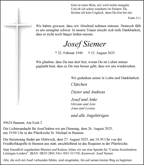 Anzeige von Josef Siemer von OM-Medien