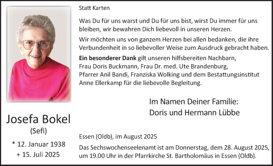 Anzeige von Josefa Bokel von OM-Medien