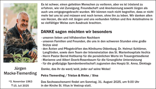 Anzeige von Jürgen Macke-Tiemerding von OM-Medien