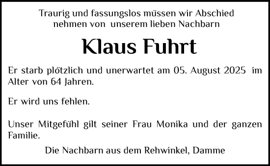 Anzeige von Klaus Fuhrt von OM-Medien