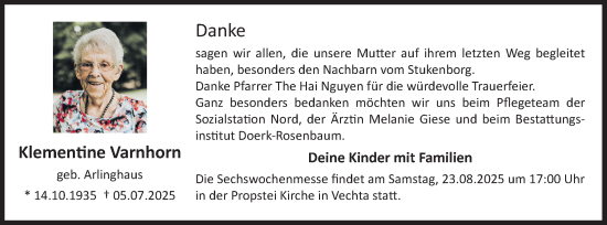 Anzeige von Klementine Varnhorn von OM-Medien