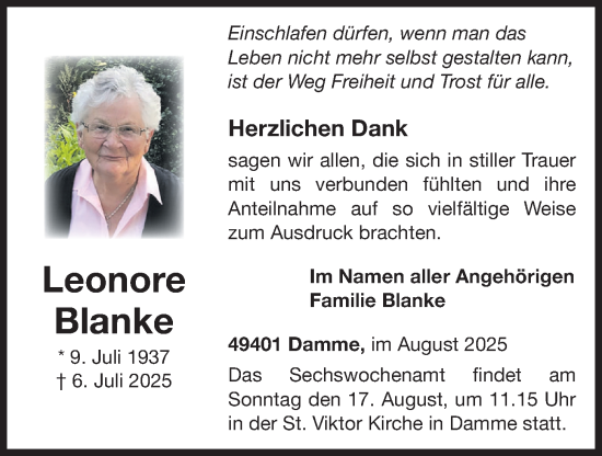 Anzeige von Leonore Blanke von OM-Medien