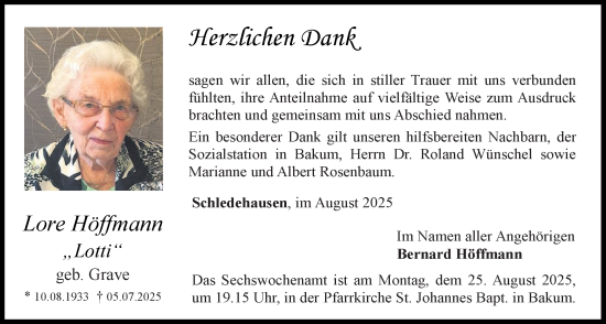 Anzeige von Lore Höffmann von OM-Medien