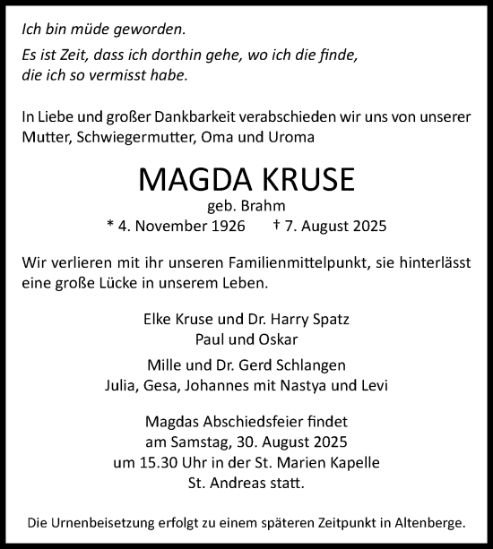 Anzeige von Magda Kruse von OM-Medien