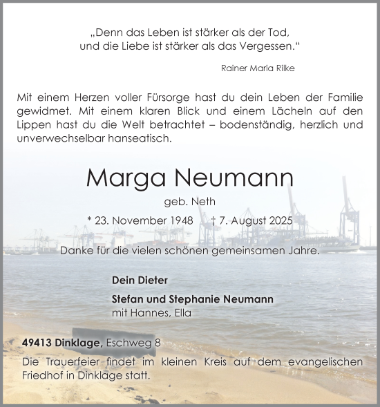 Anzeige von Marga Neumann von OM-Medien