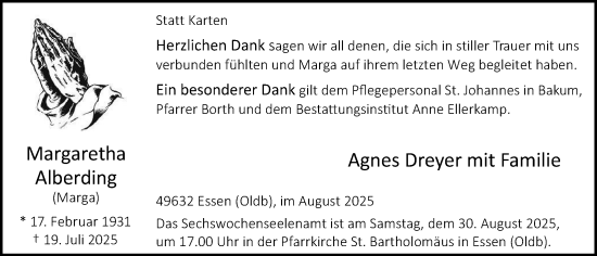 Anzeige von Margaretha Alberding von OM-Medien