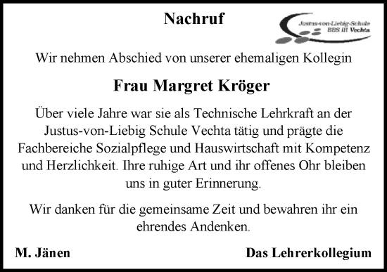 Anzeige von Margret Kröger von OM-Medien