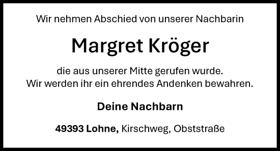 Anzeige von Margret Kröger von OM-Medien
