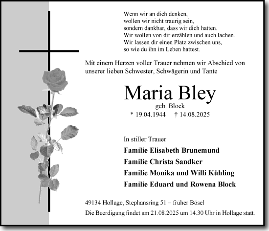 Anzeige von Maria Bley von OM-Medien