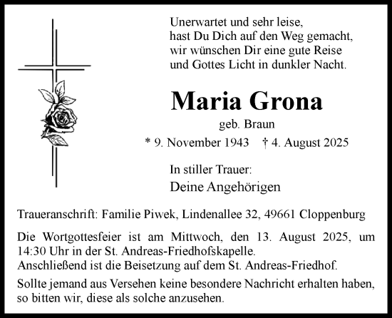 Anzeige von Maria Grona von OM-Medien