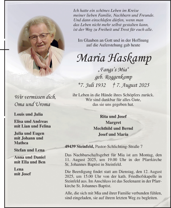 Anzeige von Maria Haskamp von OM-Medien