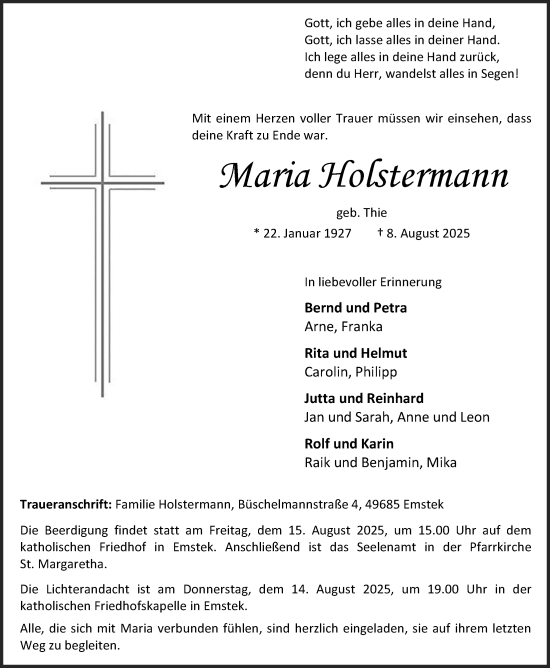 Anzeige von Maria Holstermann von OM-Medien