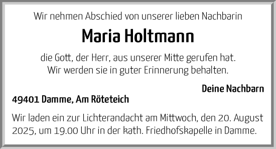 Anzeige von Maria Holtmann von OM-Medien