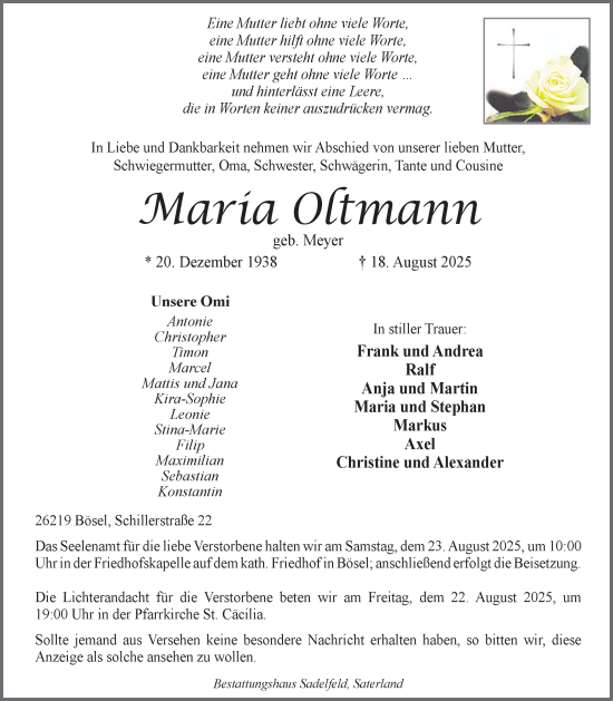 Anzeige von Maria Oltmann von OM-Medien