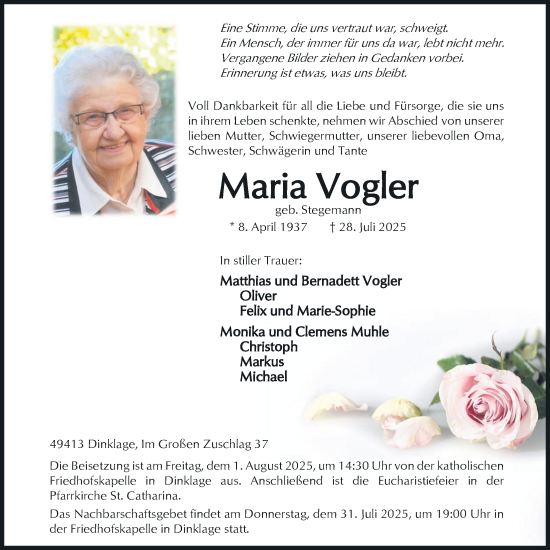 Anzeige von Maria Vogler von OM-Medien