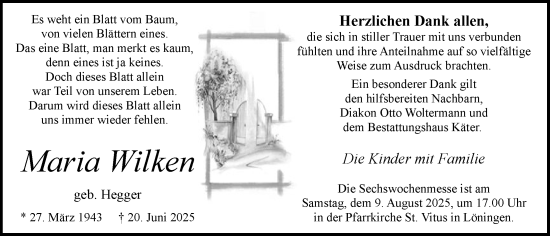 Anzeige von Maria Wilken von OM-Medien