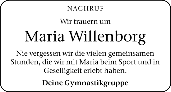 Anzeige von Maria Willenborg von OM-Medien