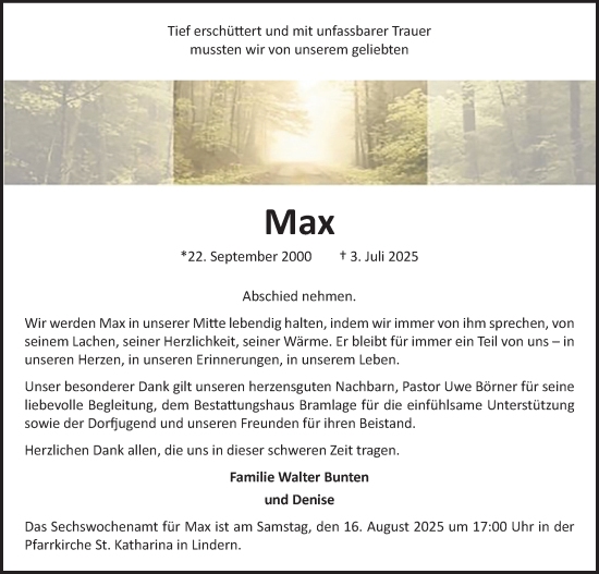 Anzeige von Max Bunten von OM-Medien