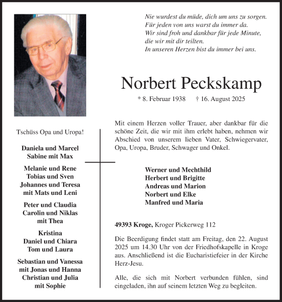Anzeige von Norbert Peckskamp von OM-Medien