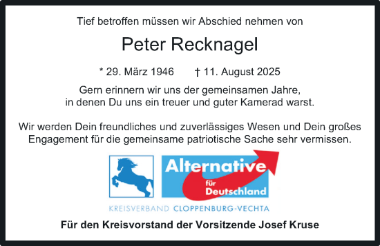 Anzeige von Peter Recknagel von OM-Medien