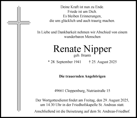 Anzeige von Renate Nipper von OM-Medien