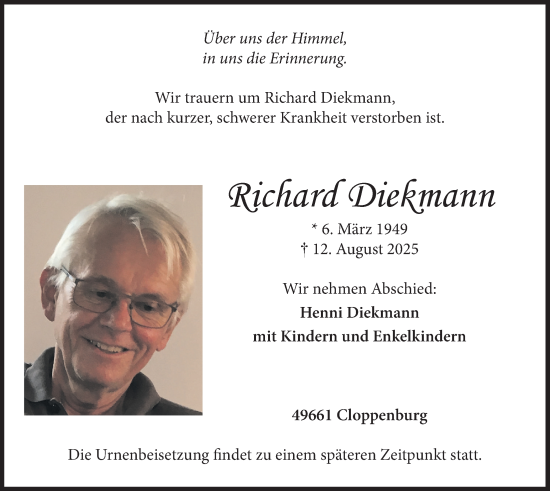 Anzeige von Richard Diekmann von OM-Medien